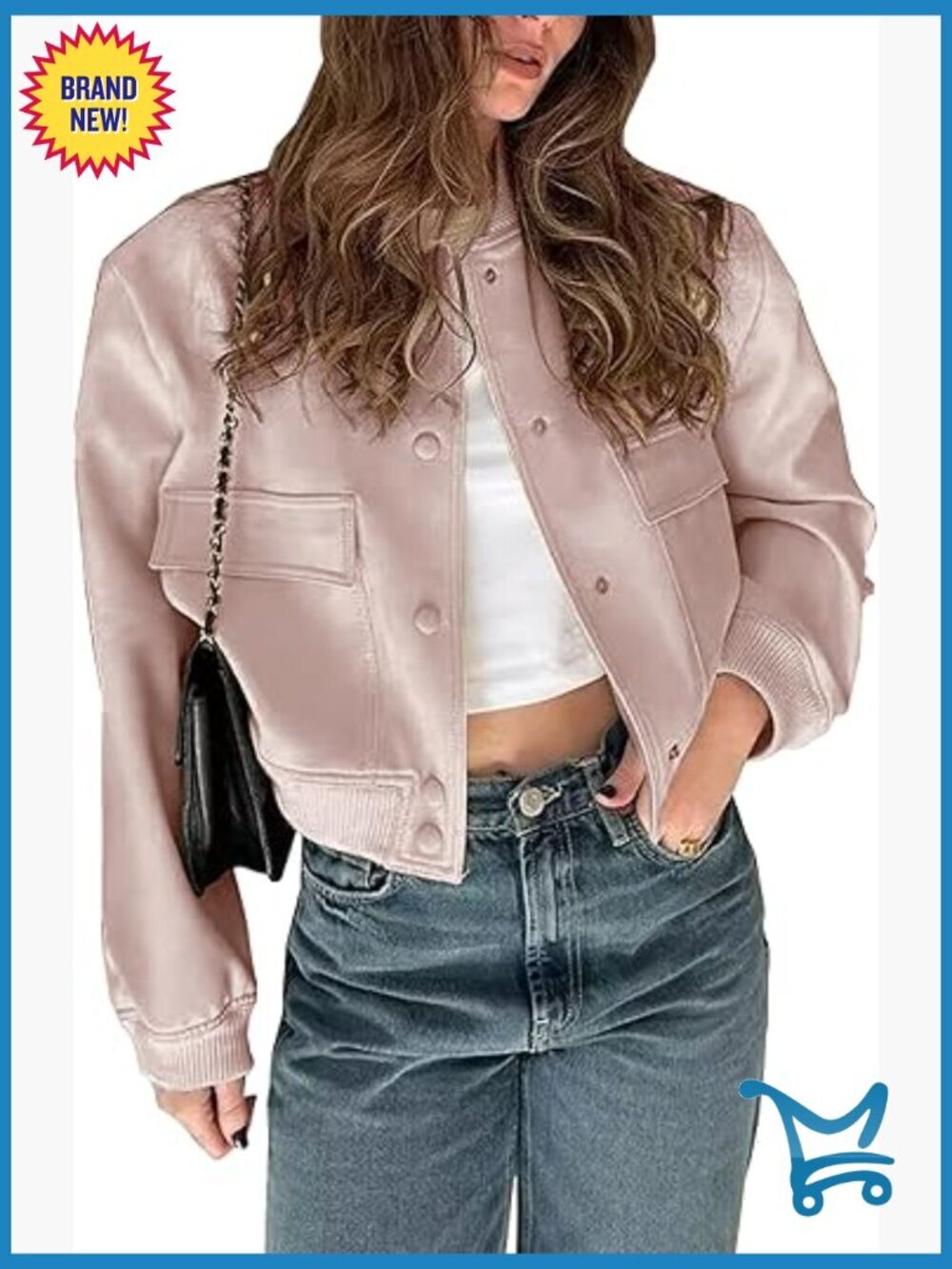 Cropped Bomber Jacket Button Down Varsity with Pockets